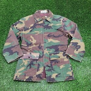 Vintage 80s Woodland Camo Jacket Womens Large 23x32 Baggy Timber-King